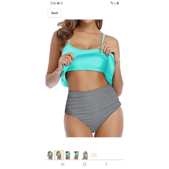 New Small Greenish Blue 2pc Tempt Me Ruffle High-Waist Ruched Bikini Swi… - Picture 2 of 10